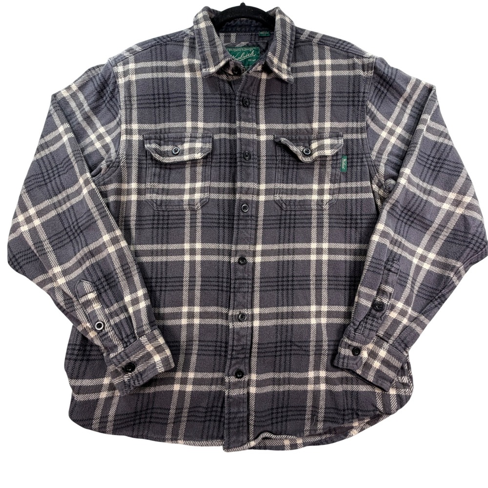 Woolrich Shirt Flannel Plaid 100% Cotton Large Gray Outdoor Heritage - Picture 1 of 7